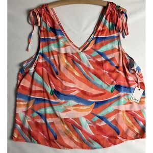 Dex Women's Tank Top Plus Size X   14-16 Shoulder Ties V-Neck Rayon Multi A30